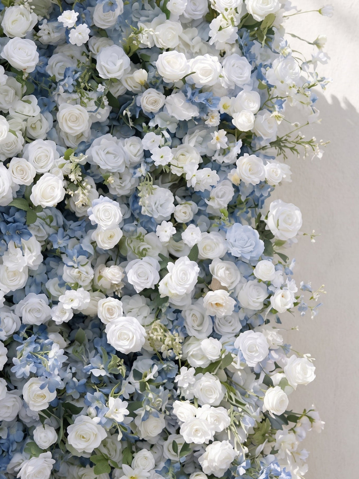Cerulean | 2026 Luxury 5D White & Blue Floral Wall with Greenery Roll-Up Backdrop for Whimsical Bridal Showers | Shipping Included