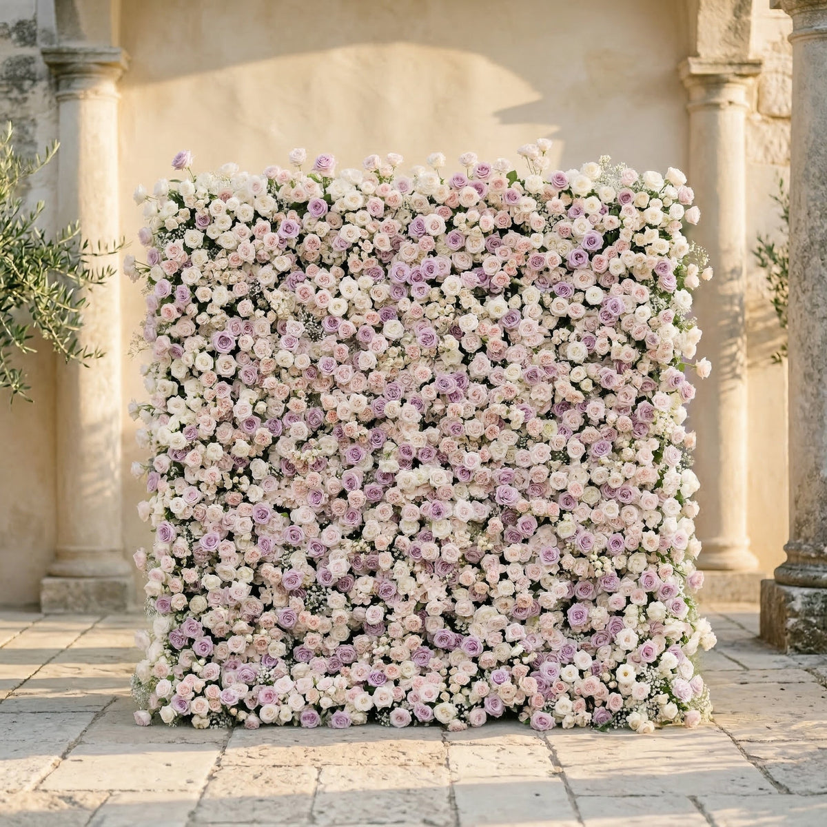 Alirae | 5D Sweet Lilac & Cream Event-Ready Silk Rose Floral Wall Backdrop for Elegant Anniversary & Event Decor | Shipping Included