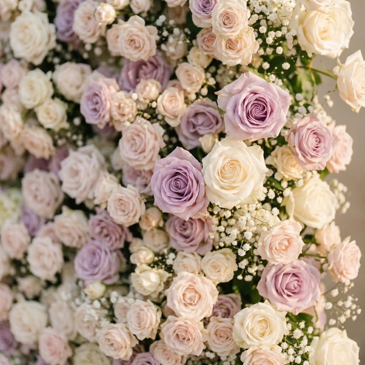 Alirae | 5D Sweet Lilac & Cream Event-Ready Silk Rose Floral Wall Backdrop for Elegant Anniversary & Event Decor | Shipping Included