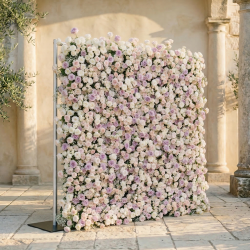 Alirae | 5D Sweet Lilac & Cream Event-Ready Silk Rose Floral Wall Backdrop for Elegant Anniversary & Event Decor | Shipping Included
