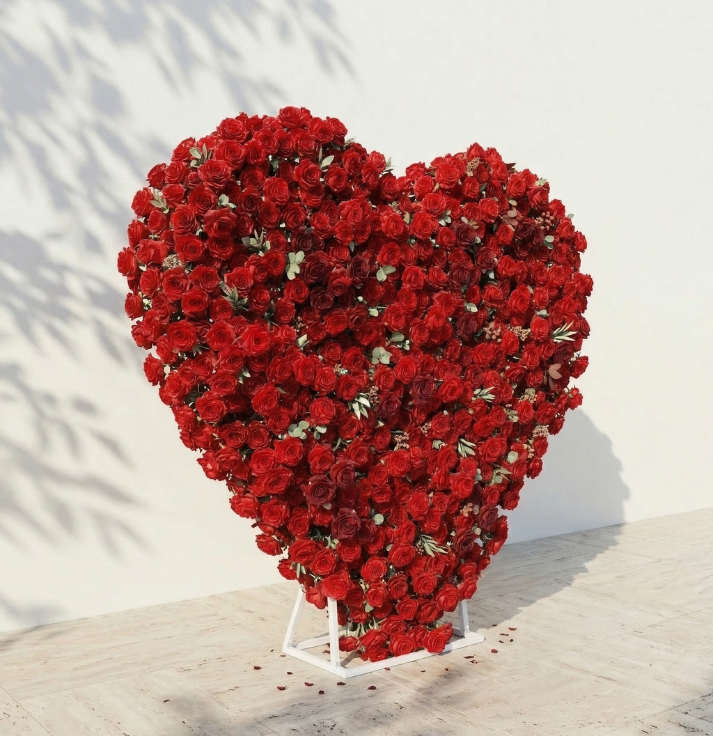 Auralis | 3D Romantic Crimson Heart-Shaped Event-Ready Artificial Floral Backdrop for Wedding & Valentine's Day Decor | Shipping Included