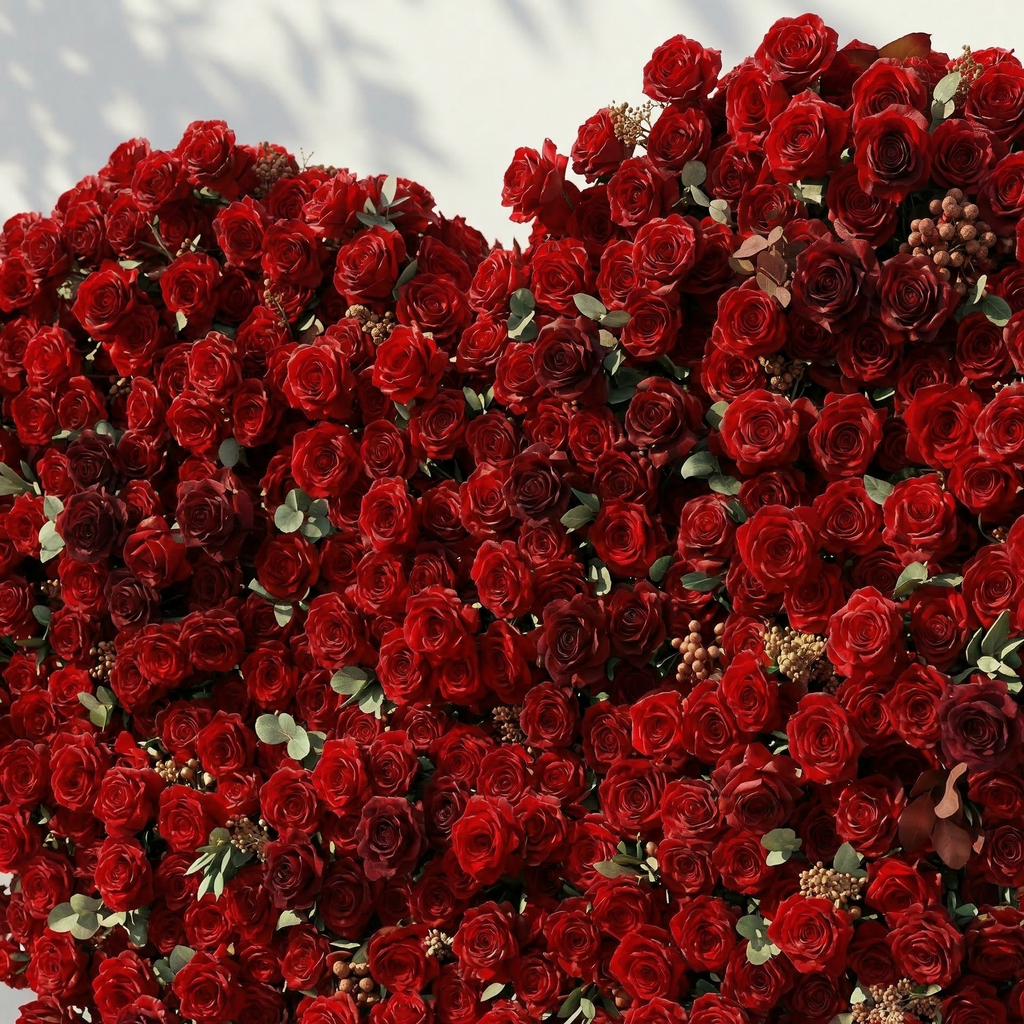 Auralis | 3D Romantic Crimson Heart-Shaped Event-Ready Artificial Floral Backdrop for Wedding & Valentine's Day Decor | Shipping Included