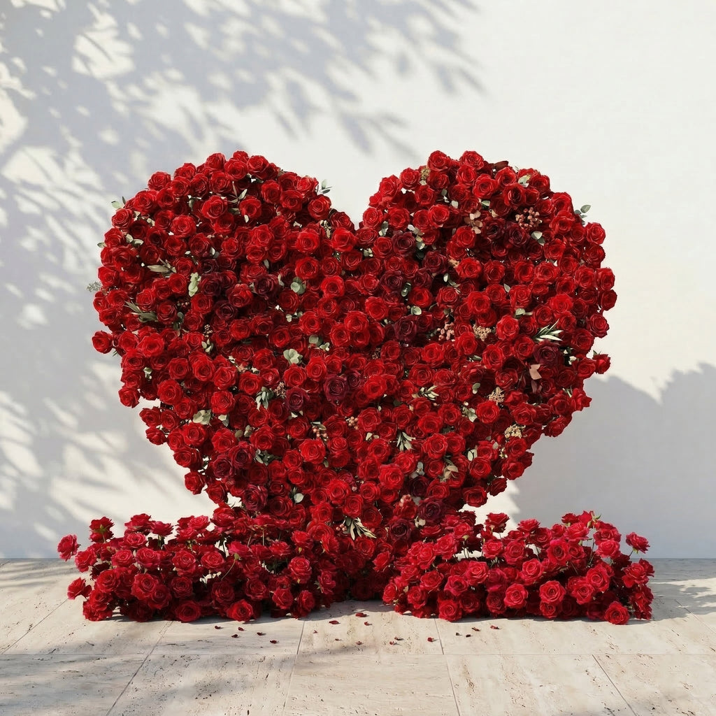 Auralis | 3D Romantic Crimson Heart-Shaped Event-Ready Artificial Floral Backdrop for Wedding & Valentine's Day Decor | Shipping Included