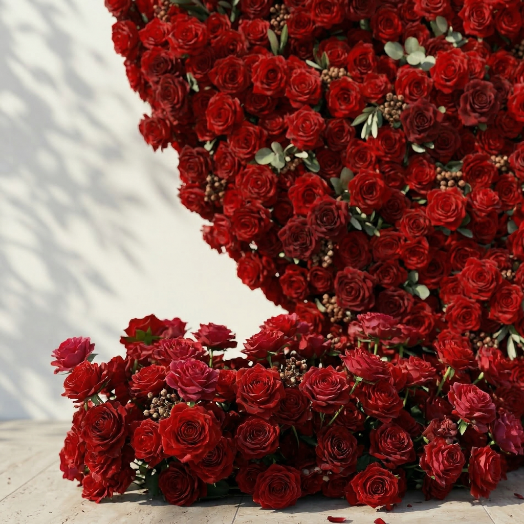 Auralis | 3D Romantic Crimson Heart-Shaped Event-Ready Artificial Floral Backdrop for Wedding & Valentine's Day Decor | Shipping Included