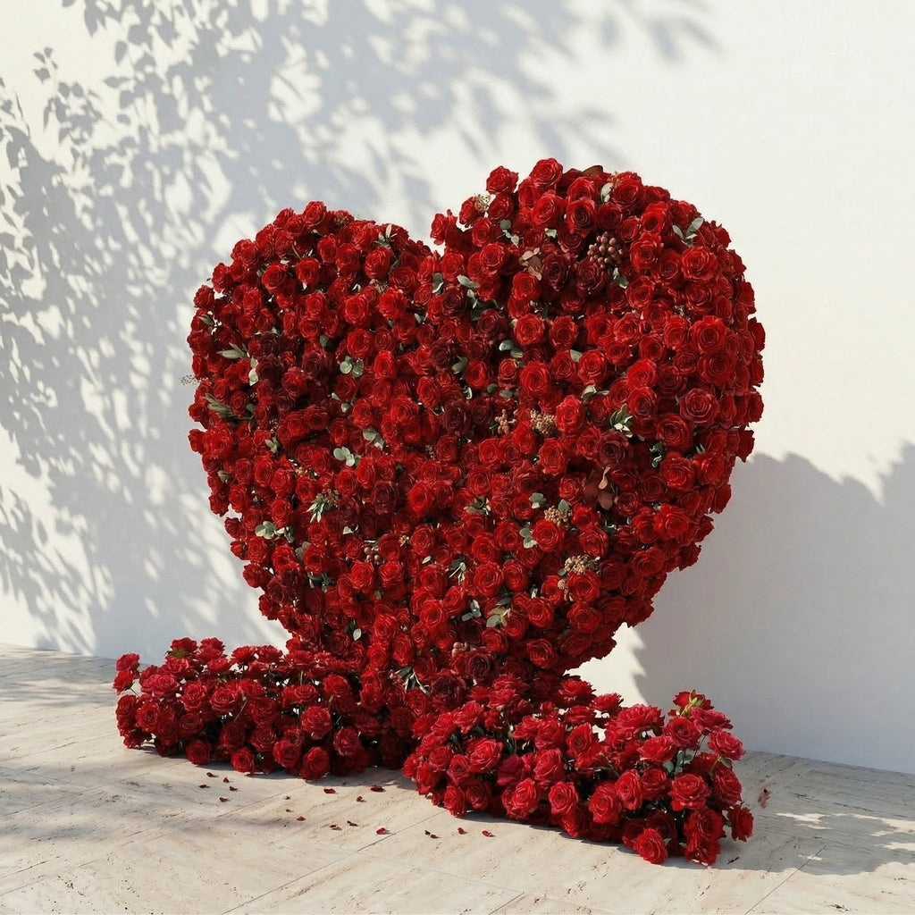 Auralis | 3D Romantic Crimson Heart-Shaped Event-Ready Artificial Floral Backdrop for Wedding & Valentine's Day Decor | Shipping Included