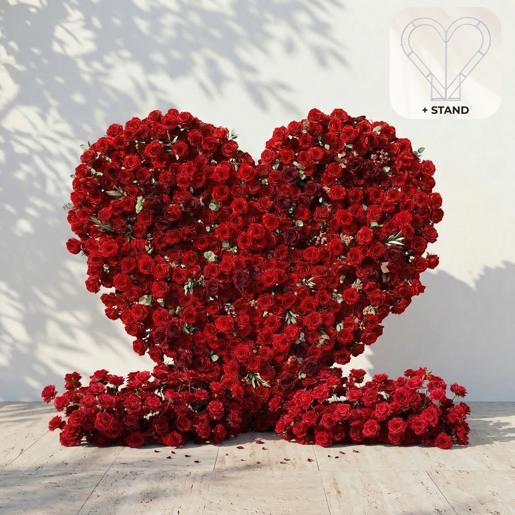 Auralis | 3D Romantic Crimson Heart-Shaped Event-Ready Artificial Floral Backdrop for Wedding & Valentine's Day Decor | Shipping Included