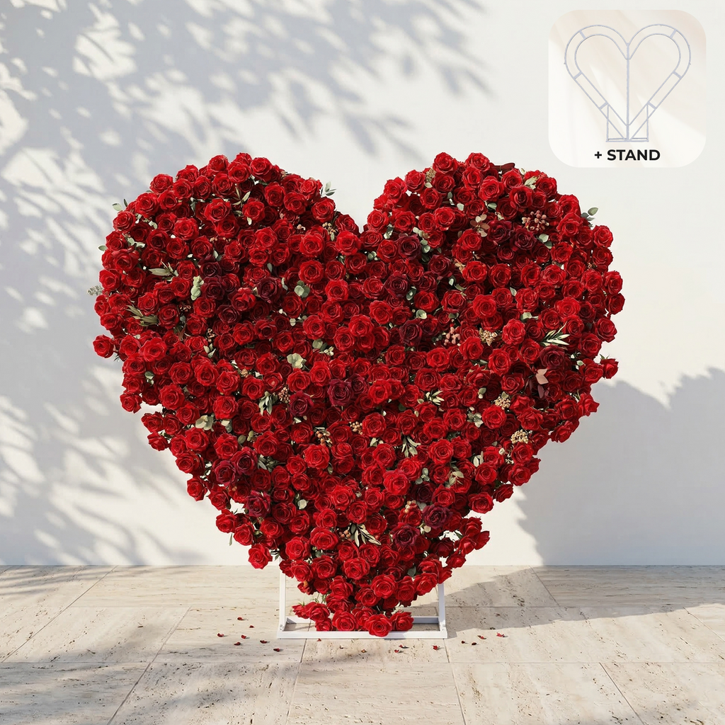 Auralis | 3D Romantic Crimson Heart-Shaped Event-Ready Artificial Floral Backdrop for Wedding & Valentine's Day Decor | Shipping Included