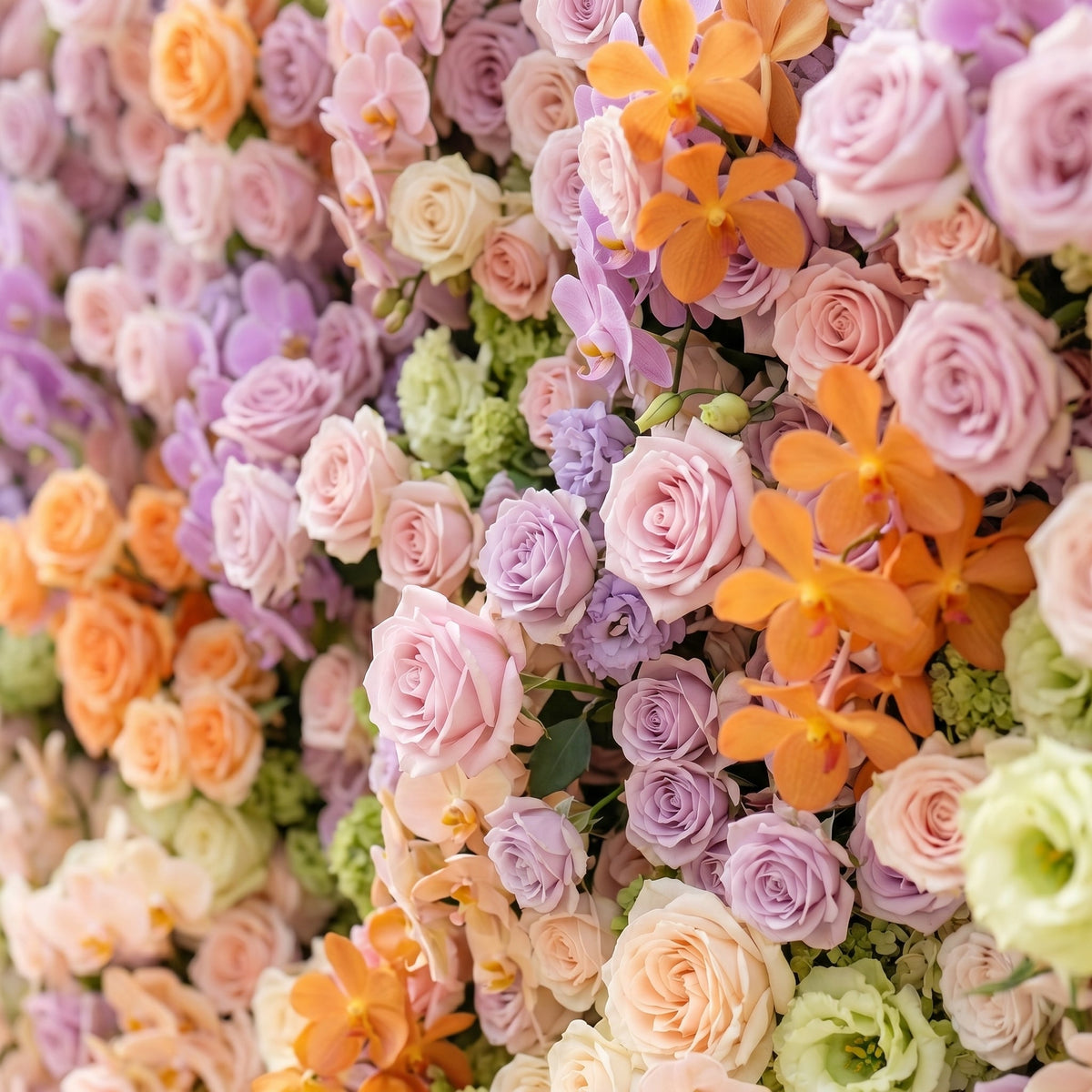 Camilvella | Premium 5D Pastel Rainbow Silk Flower Wall with Cascading Orchids & Hydrangeas for Modern Dreamy Parties | Shipping Included