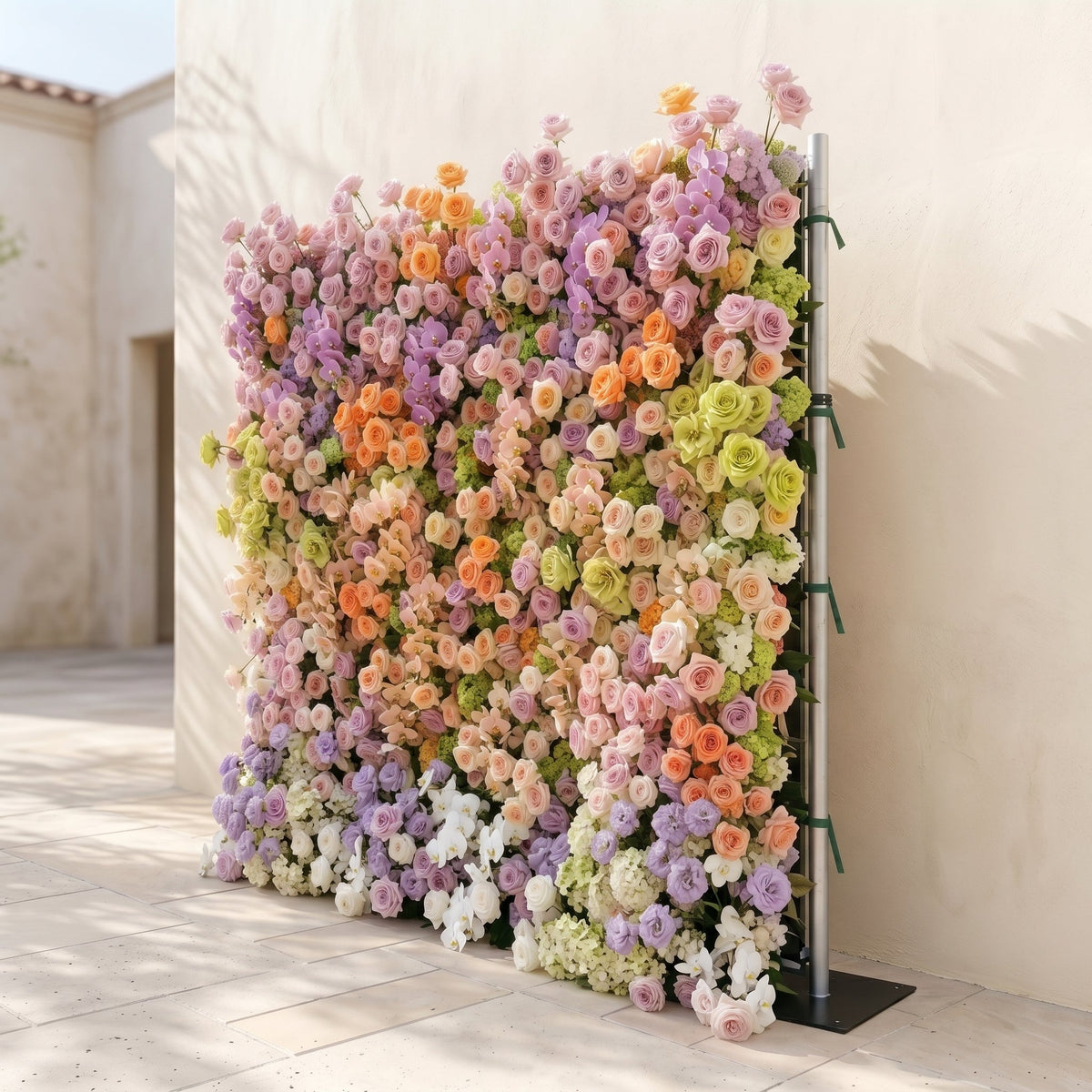 Camilvella | Premium 5D Pastel Rainbow Silk Flower Wall with Cascading Orchids & Hydrangeas for Modern Dreamy Parties | Shipping Included