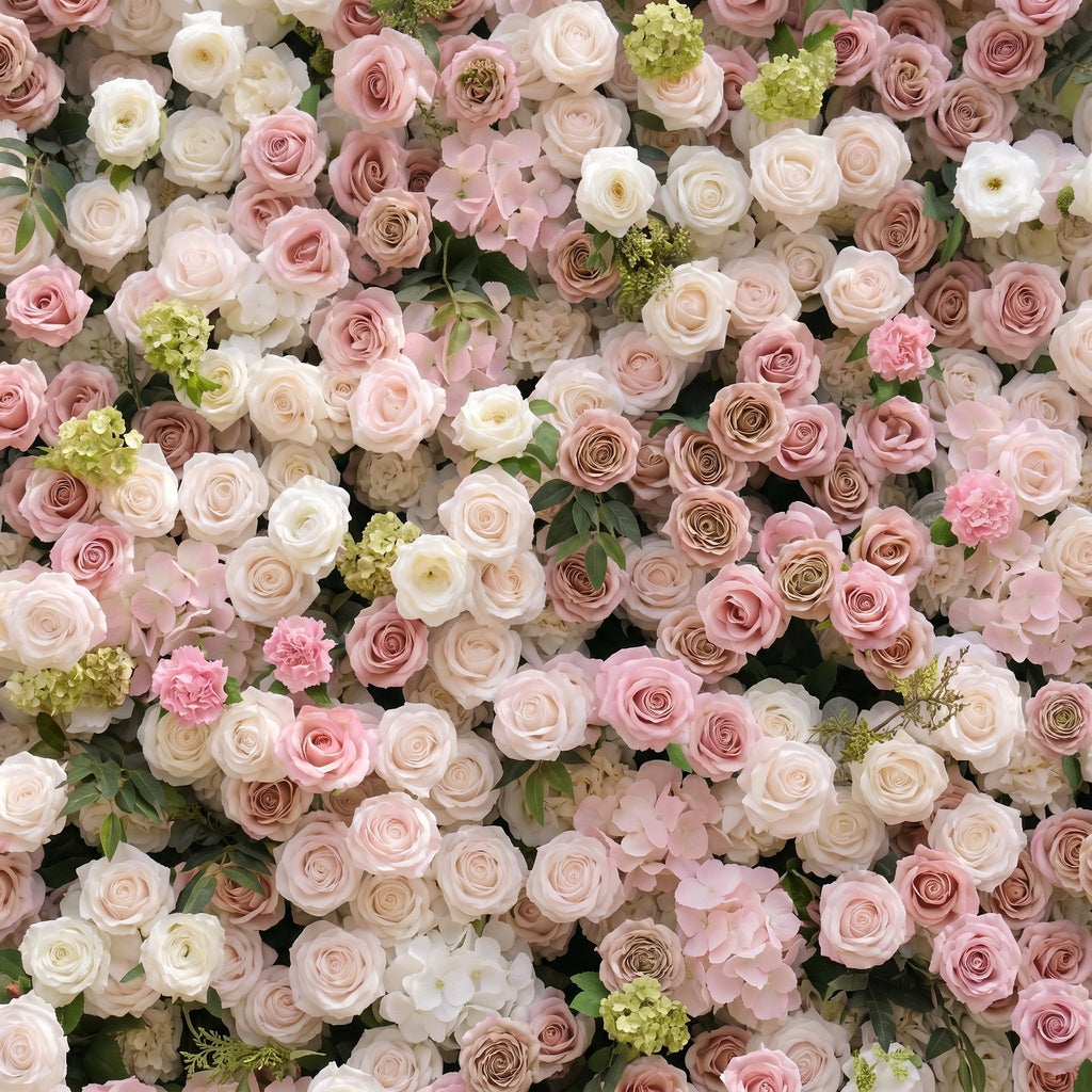 Aurorae | Luxury 4D Pink & White Rose & Orchid Silk Floral Wall with Lush Greenery Backdrop for Garden Weddings | Shipping Included