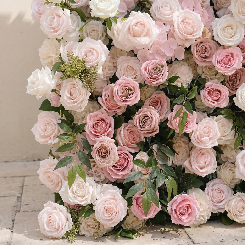 Aurorae | Luxury 4D Pink & White Rose & Orchid Silk Floral Wall with Lush Greenery Backdrop for Garden Weddings | Shipping Included