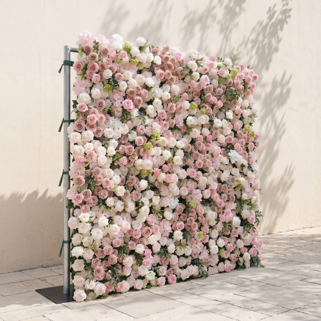 Aurorae | Luxury 4D Pink & White Rose & Orchid Silk Floral Wall with Lush Greenery Backdrop for Garden Weddings | Shipping Included