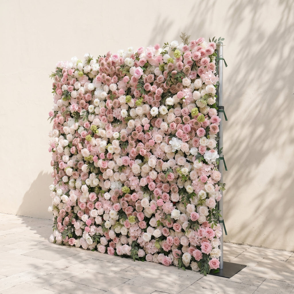 Aurorae | Luxury 4D Pink & White Rose & Orchid Silk Floral Wall with Lush Greenery Backdrop for Garden Weddings | Shipping Included