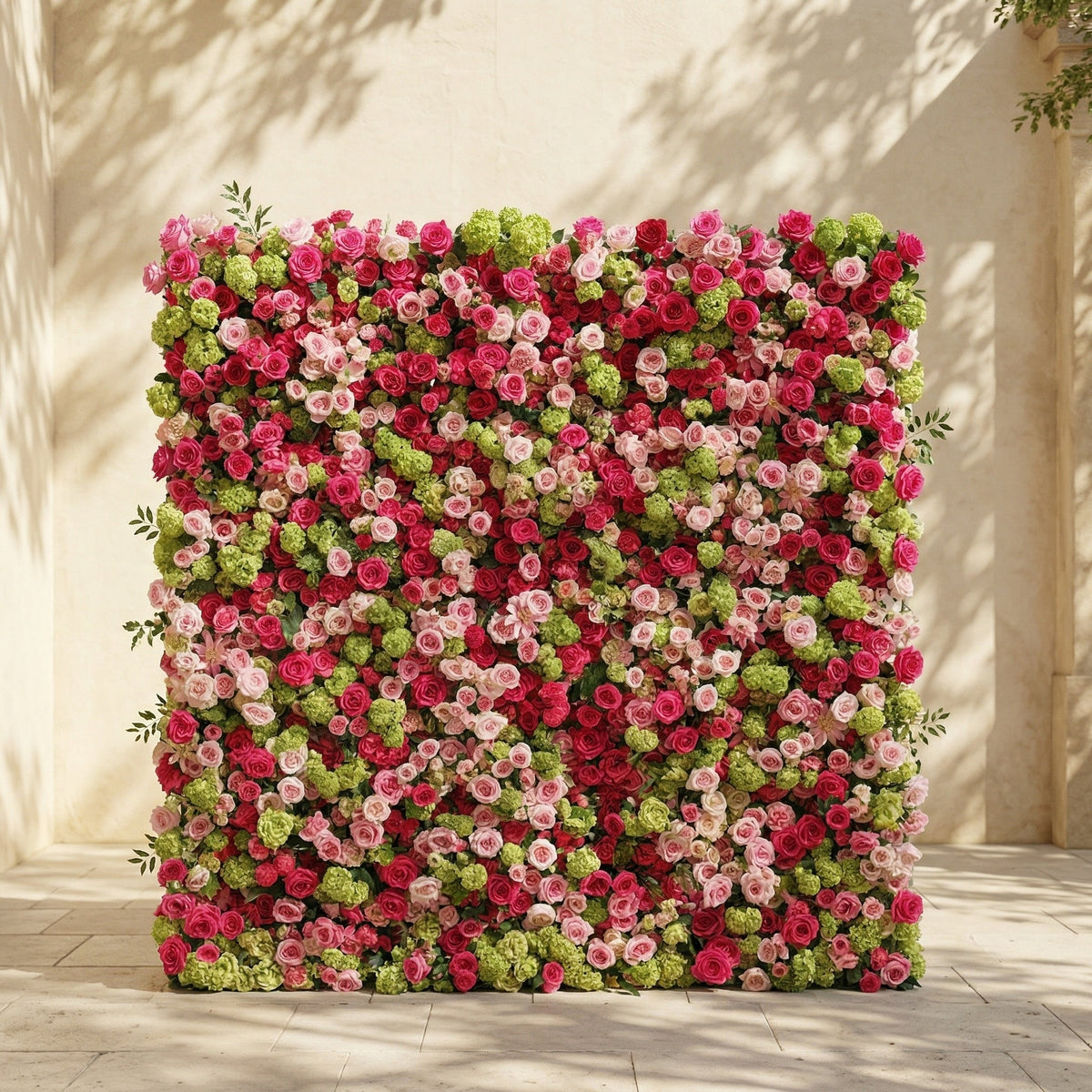 Auryne | Luxury 5D Hot Pink & Green Event-Ready Silk Floral Wall Backdrop for Vibrant Summer Parties & Events | Shipping Included