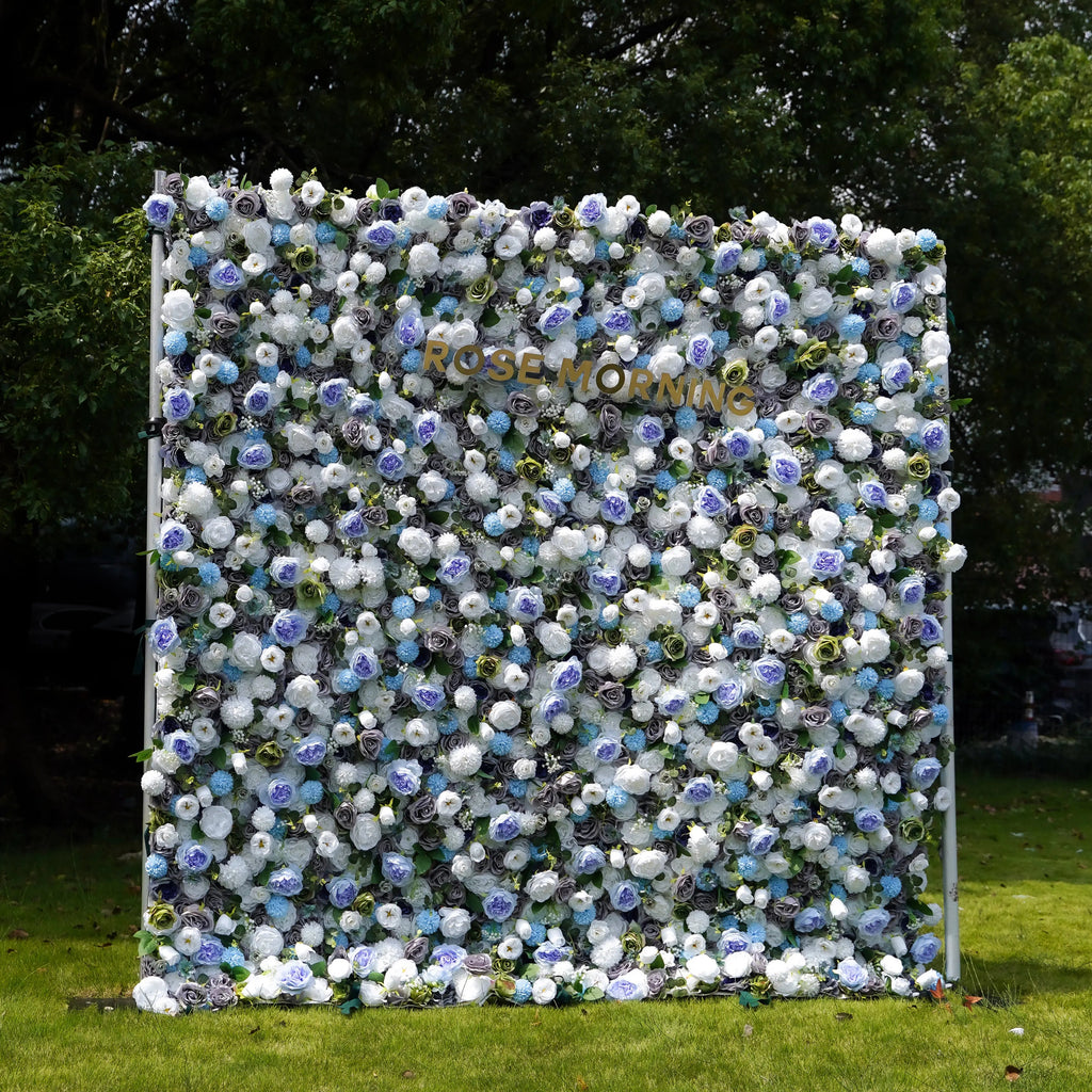 Betty | 5D Blue Event-Ready Artificial Floral Wall Backdrop, Roll-Up Fabric | Shipping Included