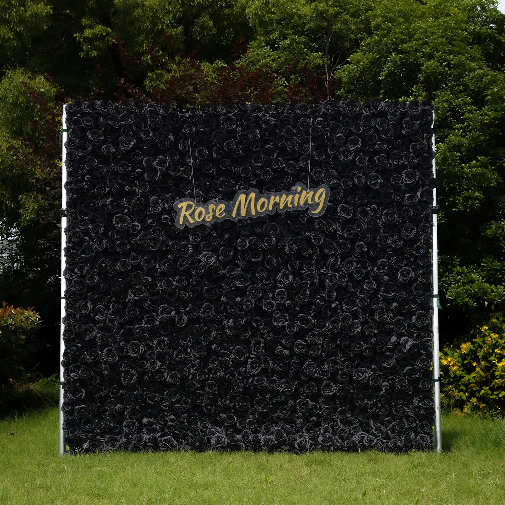 Black | 4D Event-Ready Artificial Floral Wall Backdrop, Roll-Up Fabric | Shipping Included