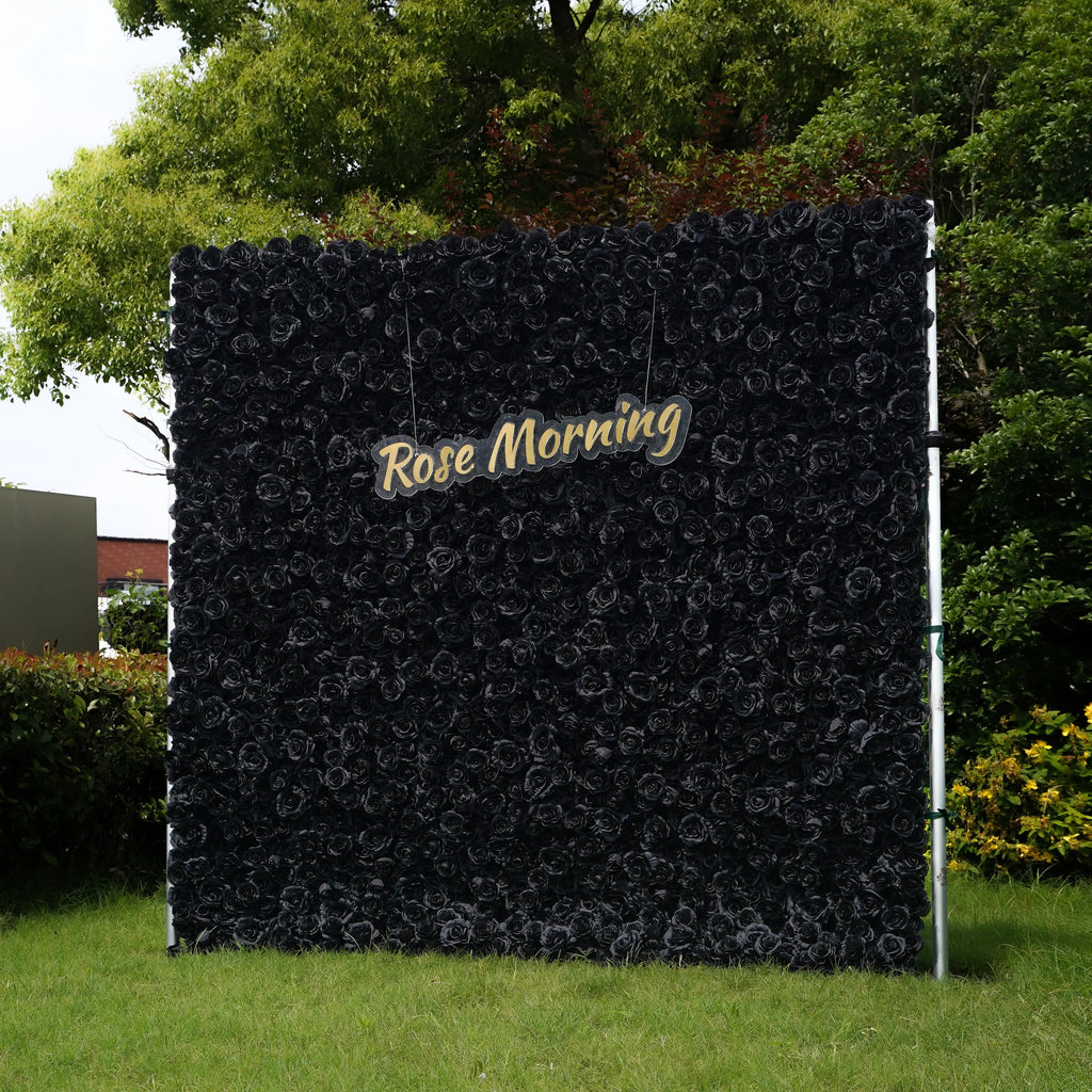 Black | 4D Event-Ready Artificial Floral Wall Backdrop, Roll-Up Fabric | Shipping Included