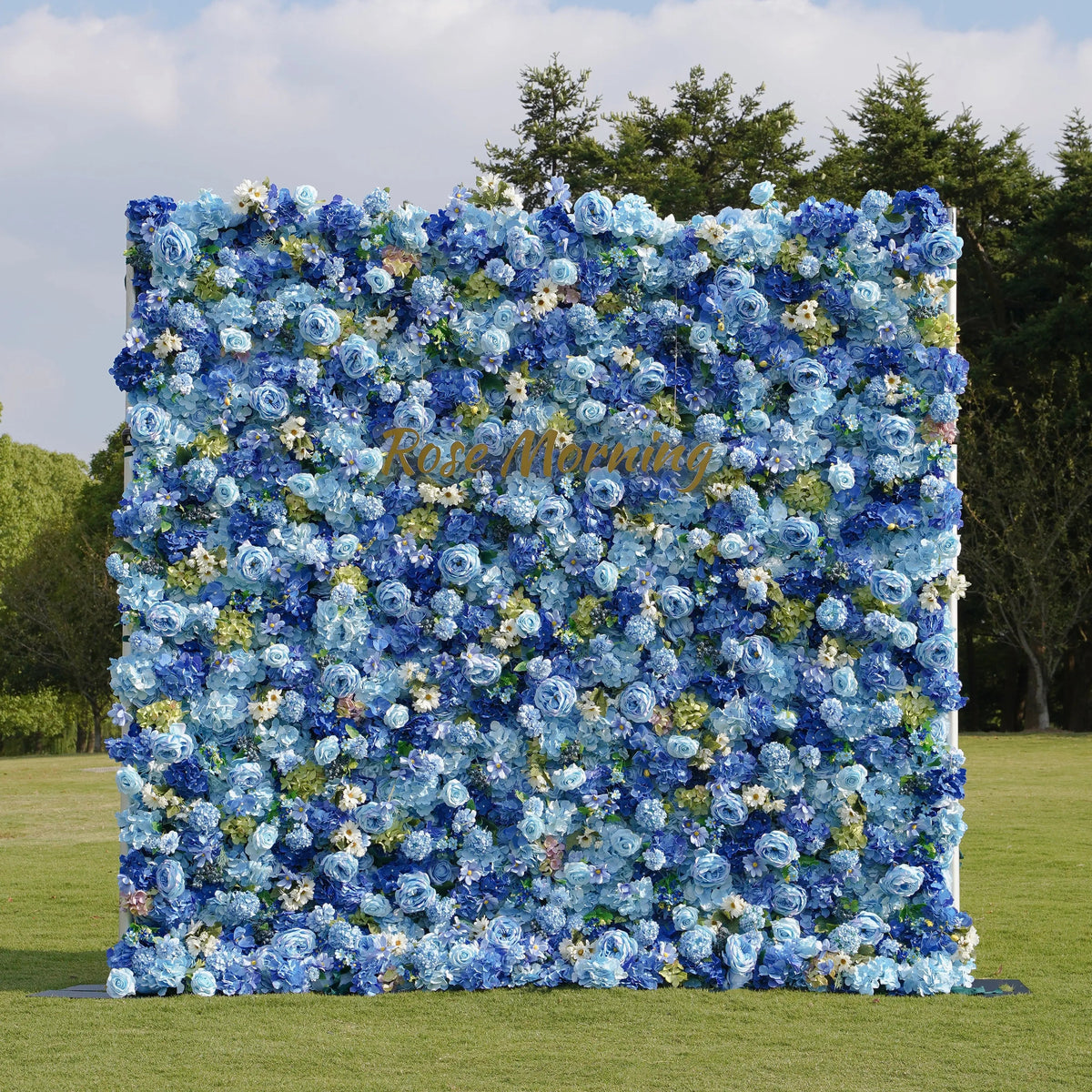 Blue | 5D Event-Ready Artificial Floral Wall Backdrop, Roll-Up Fabric | Shipping Included