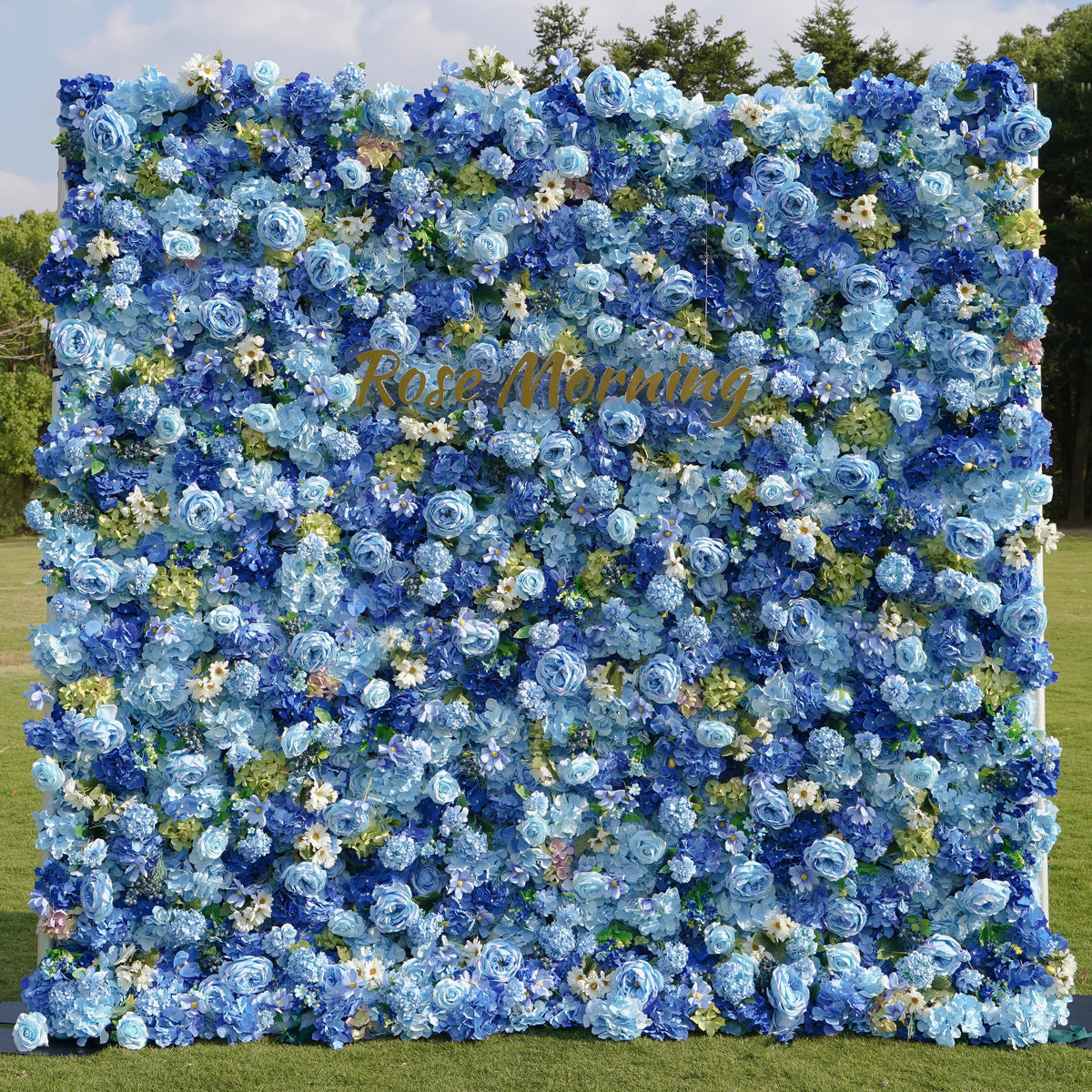 Blue | 5D Event-Ready Artificial Floral Wall Backdrop, Roll-Up Fabric | Shipping Included