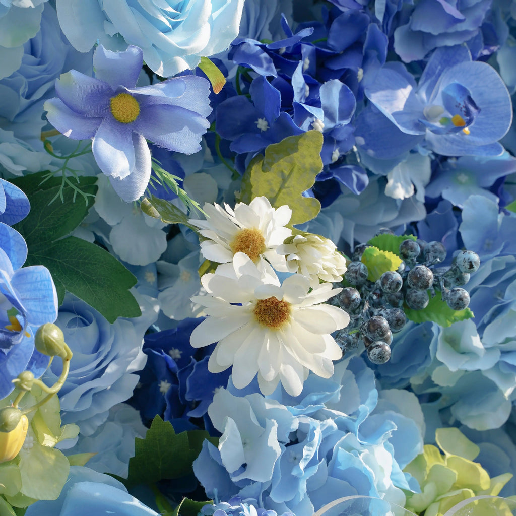 Blue | 5D Event-Ready Artificial Floral Wall Backdrop, Roll-Up Fabric | Shipping Included