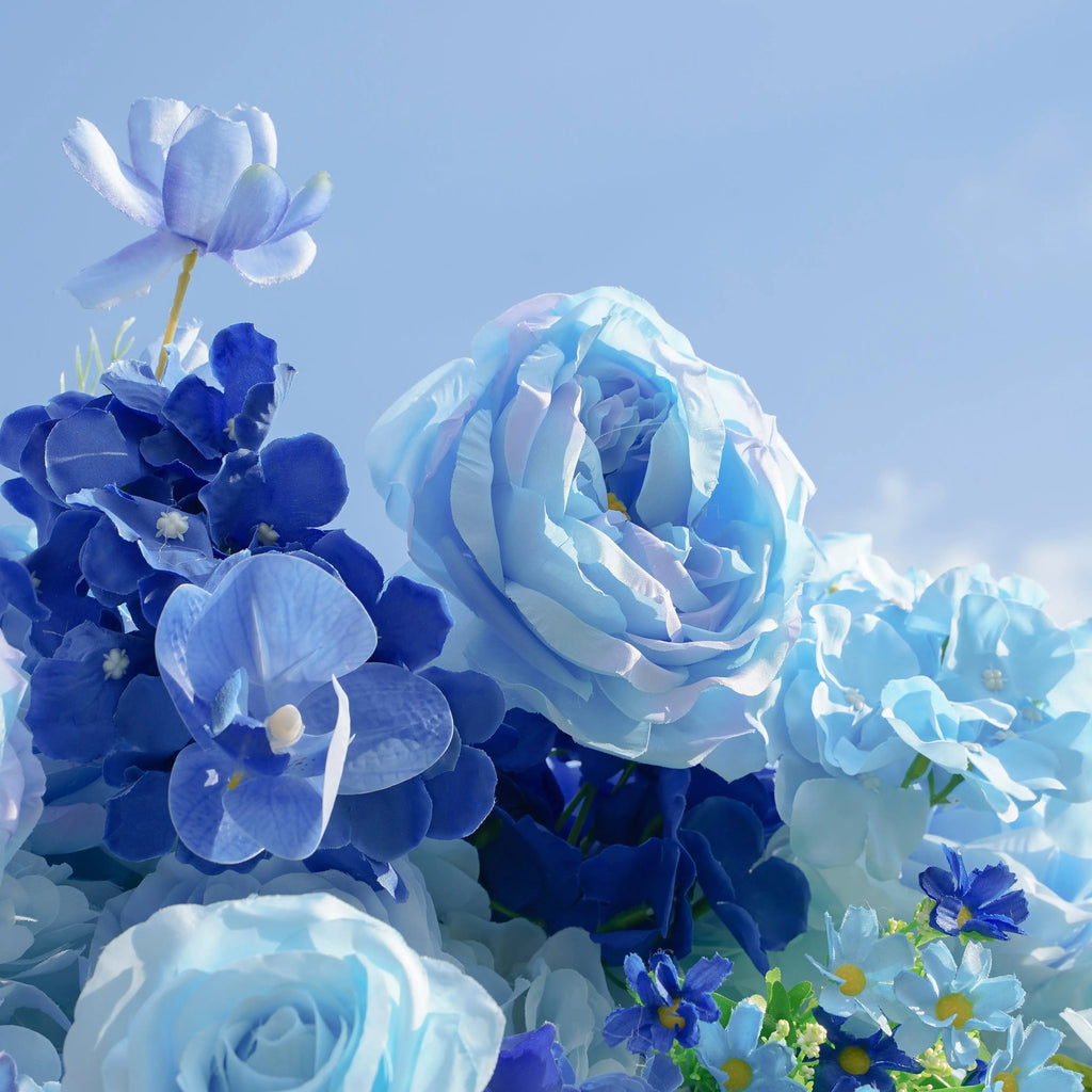 Blue | 5D Event-Ready Artificial Floral Wall Backdrop, Roll-Up Fabric | Shipping Included
