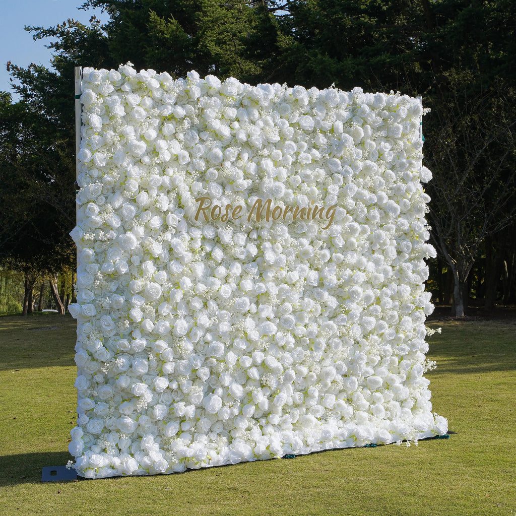 Breath | 5D White Roses Event-Ready Artificial Floral Wall Backdrop, Roll-Up Fabric | Shipping Included