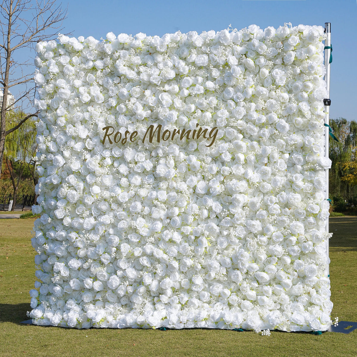 Breath | 5D White Roses Event-Ready Artificial Floral Wall Backdrop, Roll-Up Fabric | Shipping Included