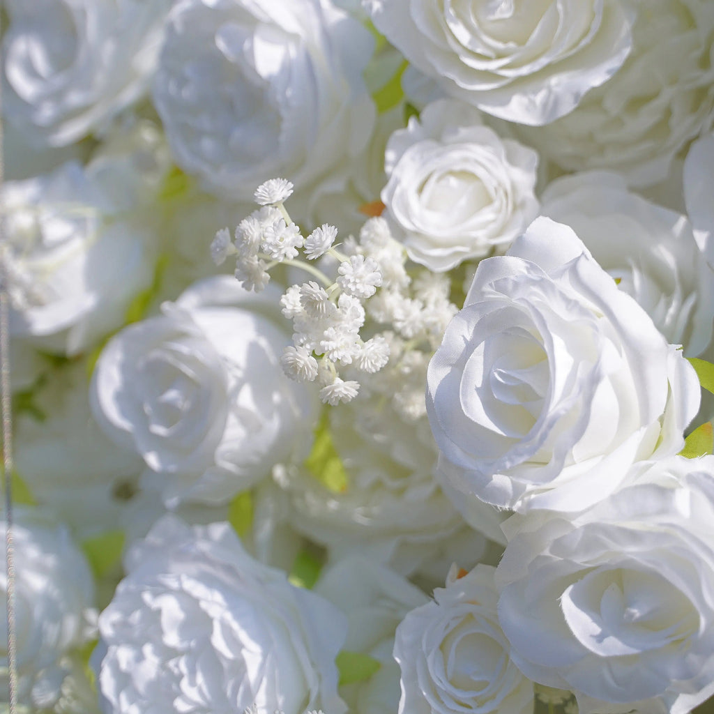Breath | 5D White Roses Event-Ready Artificial Floral Wall Backdrop, Roll-Up Fabric | Shipping Included
