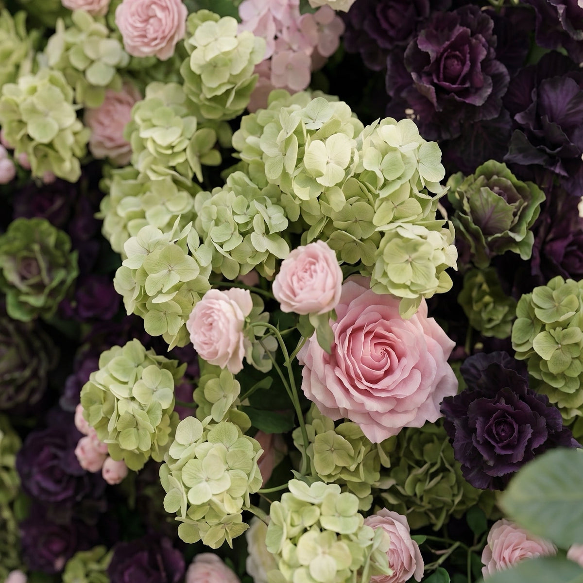 Brina | Luxury 5D Dark Purple & Lime Green Event-Ready Silk Floral Wall Backdrop for Elegant Weddings & Galas | Shipping Included