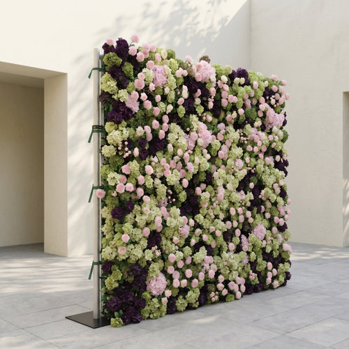 Brina | Luxury 5D Dark Purple & Lime Green Event-Ready Silk Floral Wall Backdrop for Elegant Weddings & Galas | Shipping Included