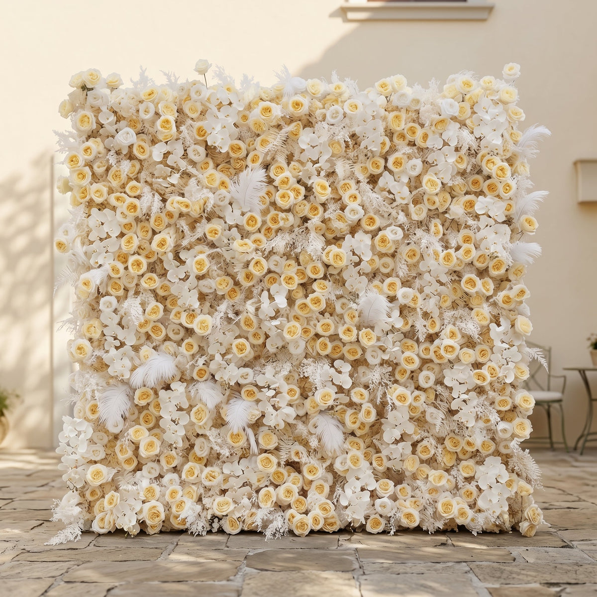 Caelsira | Luxury 5D Champagne & Cream Event-Ready Silk Rose Floral Wall Backdrop for Grand Estate Weddings | Shipping Included