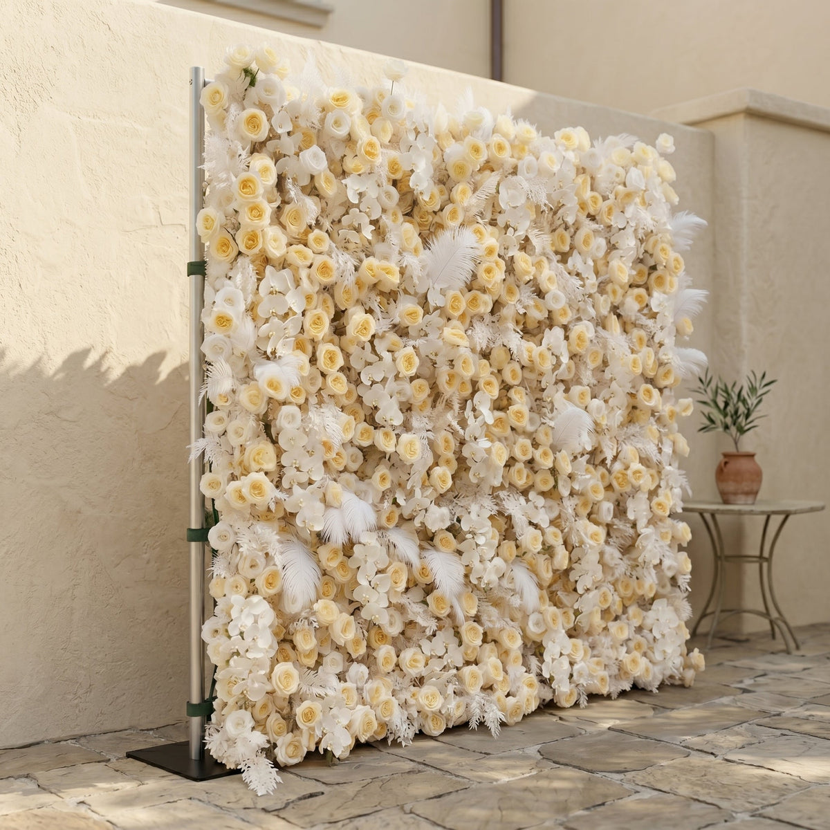 Caelsira | Luxury 5D Champagne & Cream Event-Ready Silk Rose Floral Wall Backdrop for Grand Estate Weddings | Shipping Included