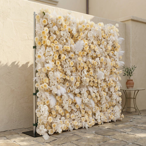 Caelsira | Luxury 5D Champagne & Cream Event-Ready Silk Rose Floral Wall Backdrop for Grand Estate Weddings | Shipping Included