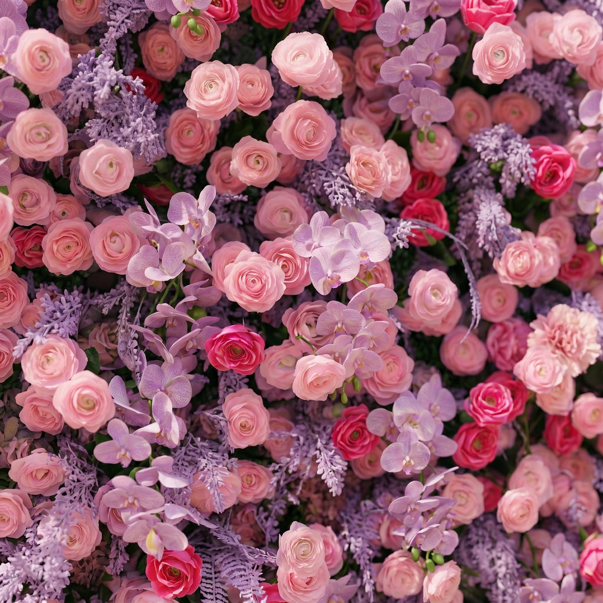 Calaria | Premium 4D Berry Pink Silk Flower Wall with Purple Lavender for Vibrant Garden Parties | Shipping Included