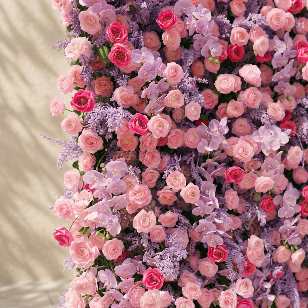 Calaria | Premium 4D Berry Pink Silk Flower Wall with Purple Lavender for Vibrant Garden Parties | Shipping Included