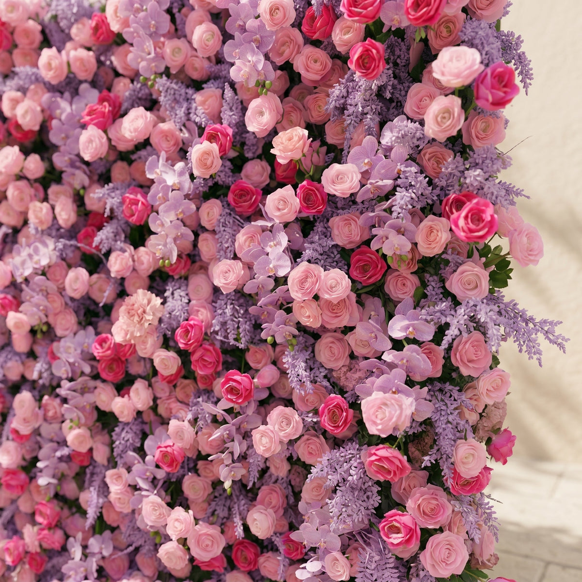 Calaria | Premium 4D Berry Pink Silk Flower Wall with Purple Lavender for Vibrant Garden Parties | Shipping Included