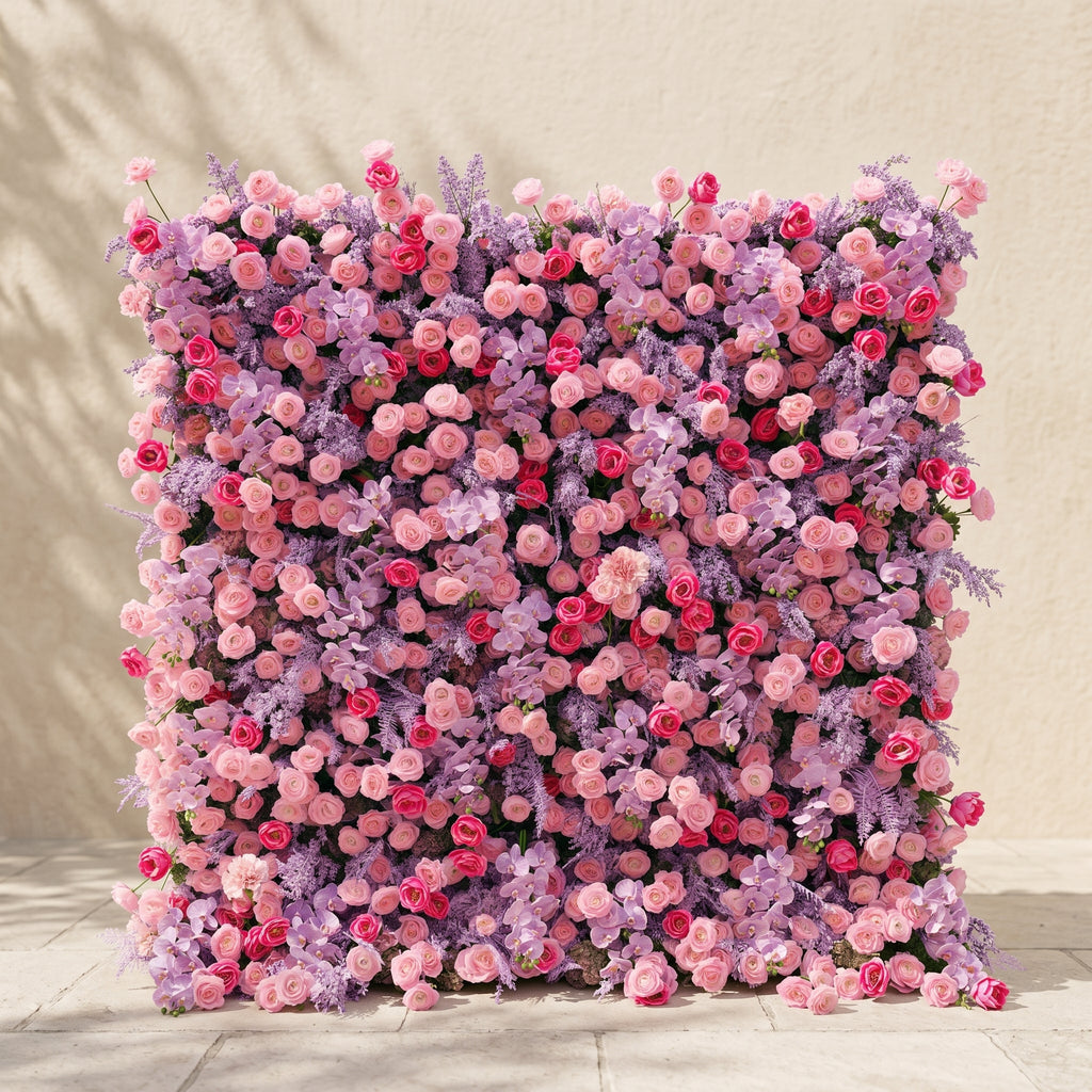 Calaria | Premium 4D Berry Pink Silk Flower Wall with Purple Lavender for Vibrant Garden Parties | Shipping Included