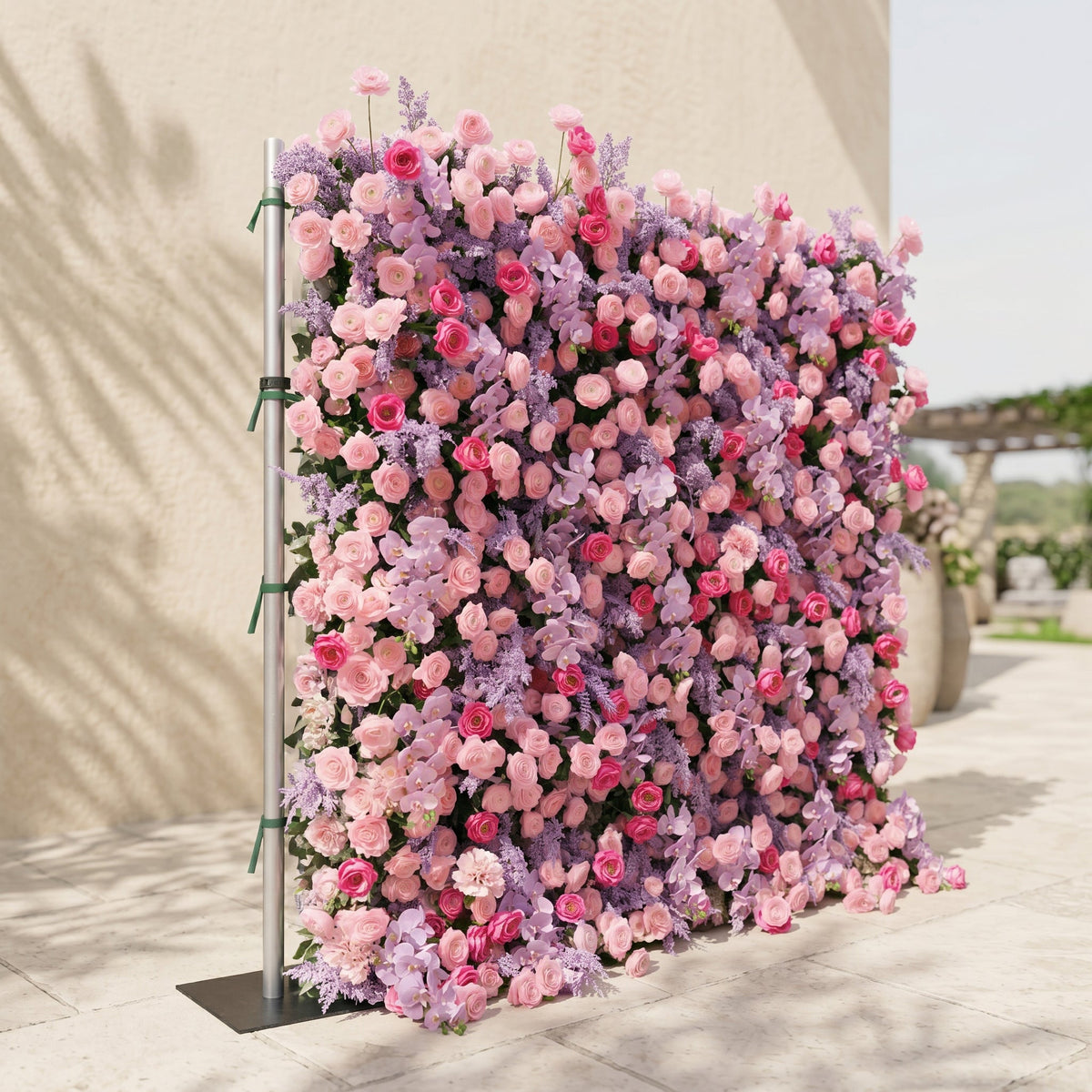 Calaria | Premium 4D Berry Pink Silk Flower Wall with Purple Lavender for Vibrant Garden Parties | Shipping Included