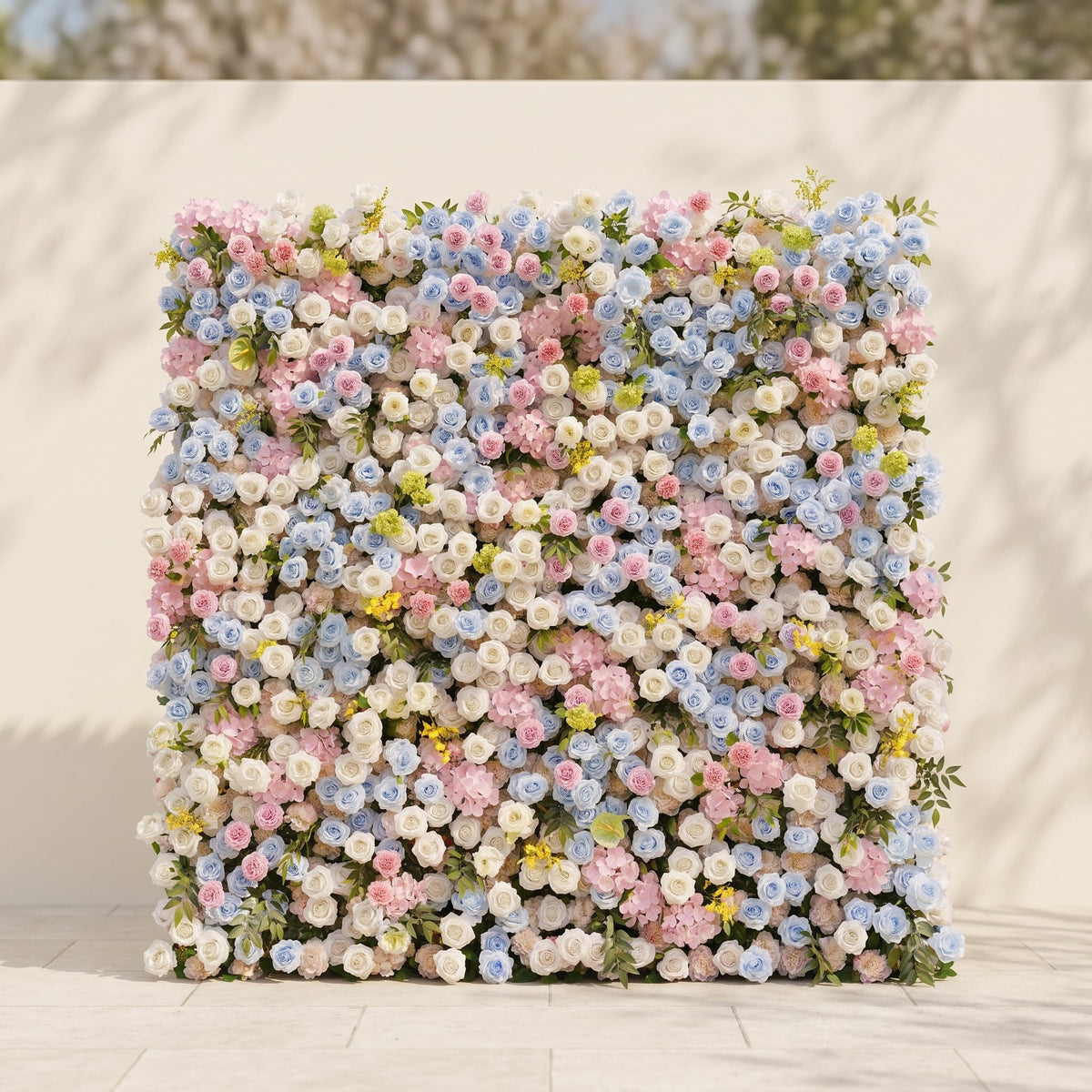 Calora | 5D Dusty Blue, Blush Pink & Ivory White Event-Ready Silk Rose Floral Wall Backdrop for Romantic Wedding & Proposal Setups | Shipping Included