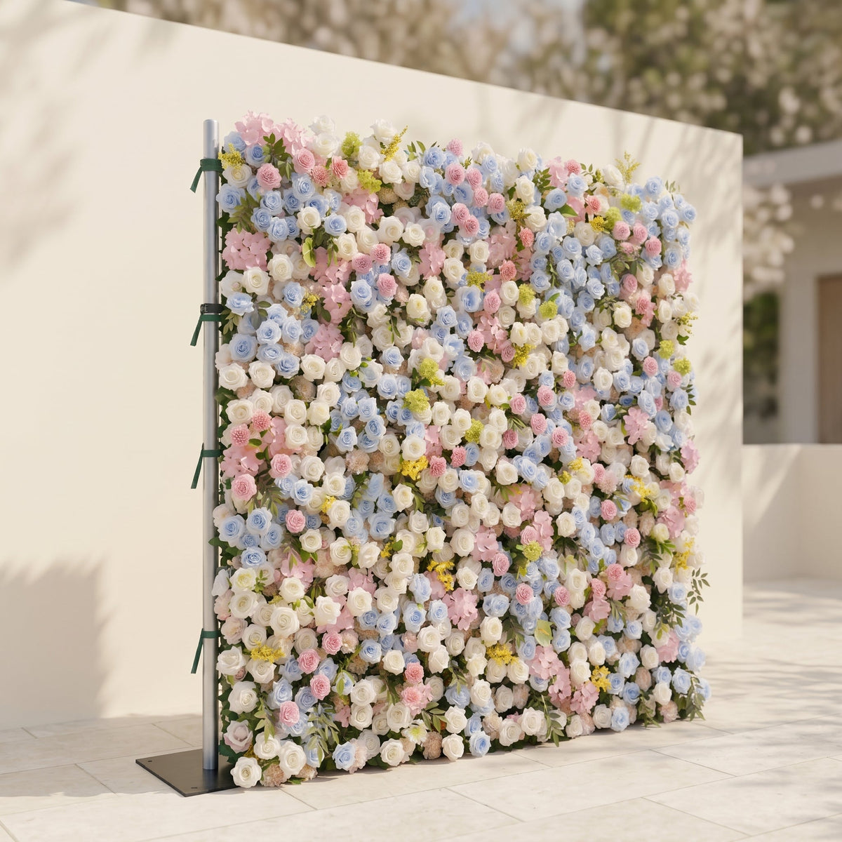 Calora | 5D Dusty Blue, Blush Pink & Ivory White Event-Ready Silk Rose Floral Wall Backdrop for Romantic Wedding & Proposal Setups | Shipping Included