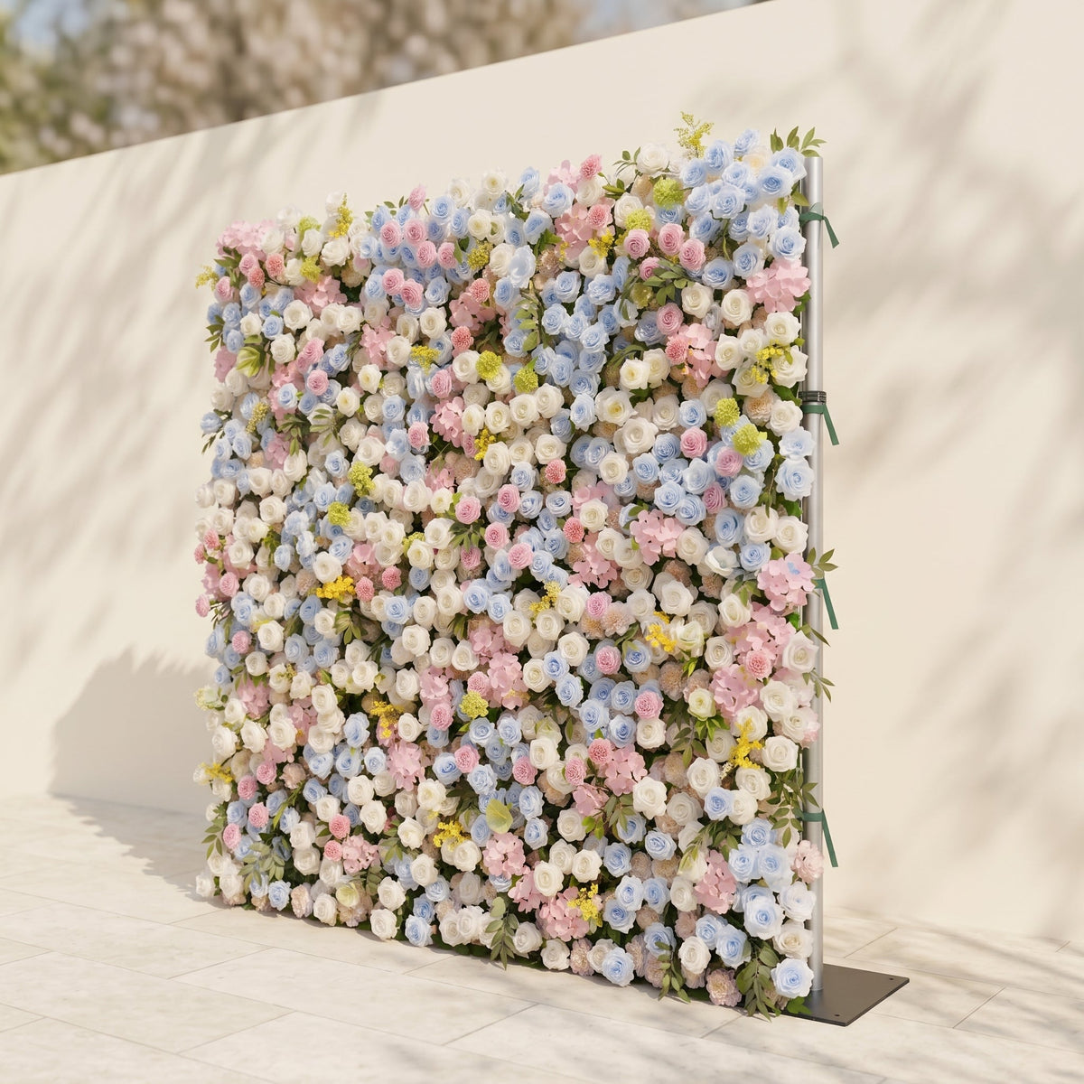 Calora | 5D Dusty Blue, Blush Pink & Ivory White Event-Ready Silk Rose Floral Wall Backdrop for Romantic Wedding & Proposal Setups | Shipping Included