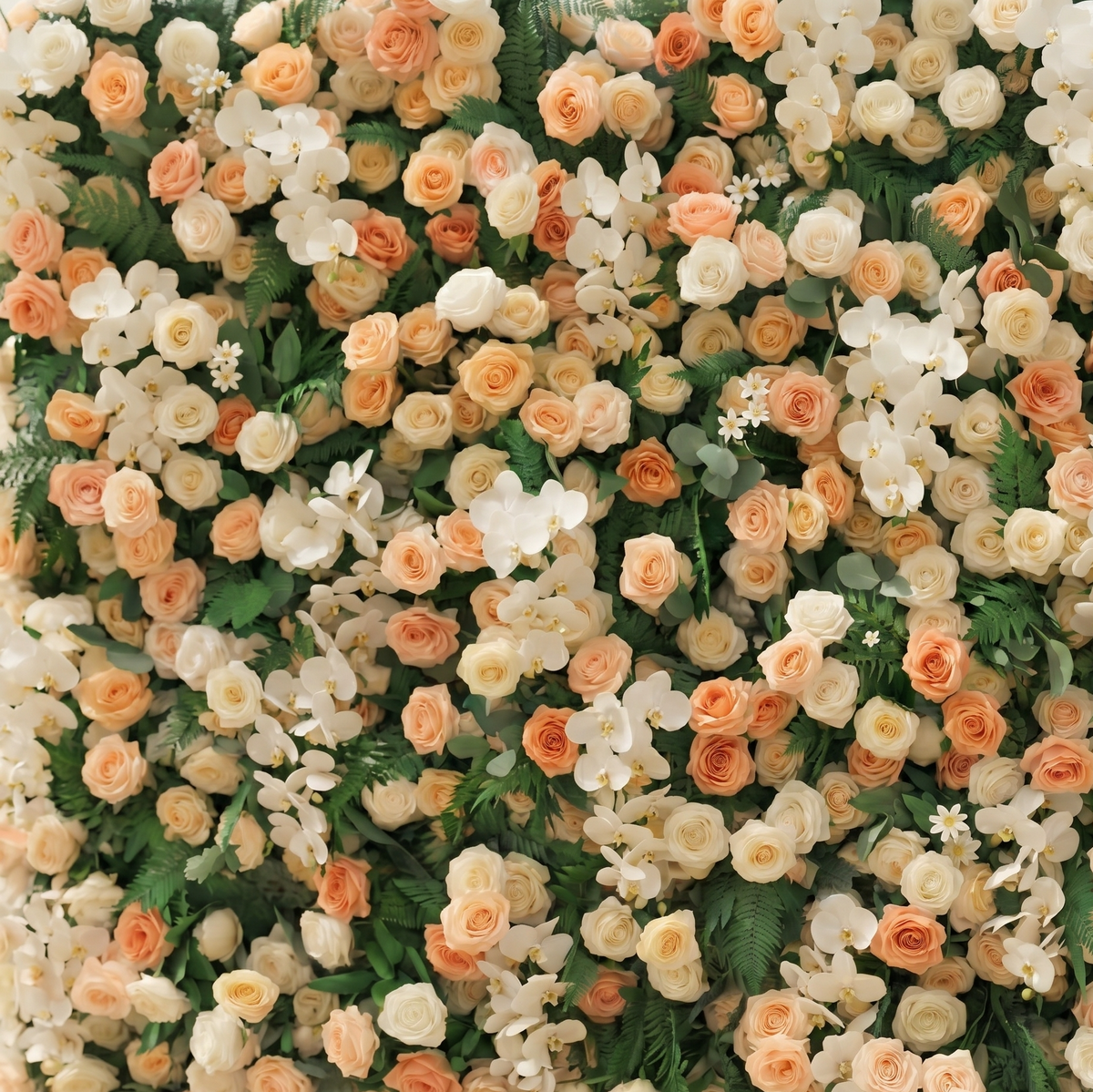 Calorae | Luxury 5D Peach & Ivory Floral Wall with Greenery Roll-Up Backdrop for Rustic Garden Weddings | Shipping Included