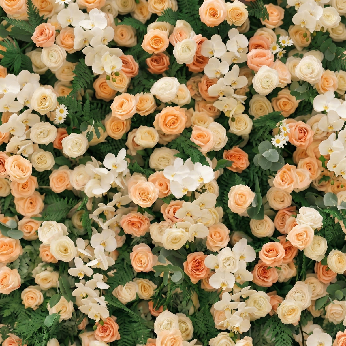 Calorae | Luxury 5D Peach & Ivory Floral Wall with Greenery Roll-Up Backdrop for Rustic Garden Weddings | Shipping Included