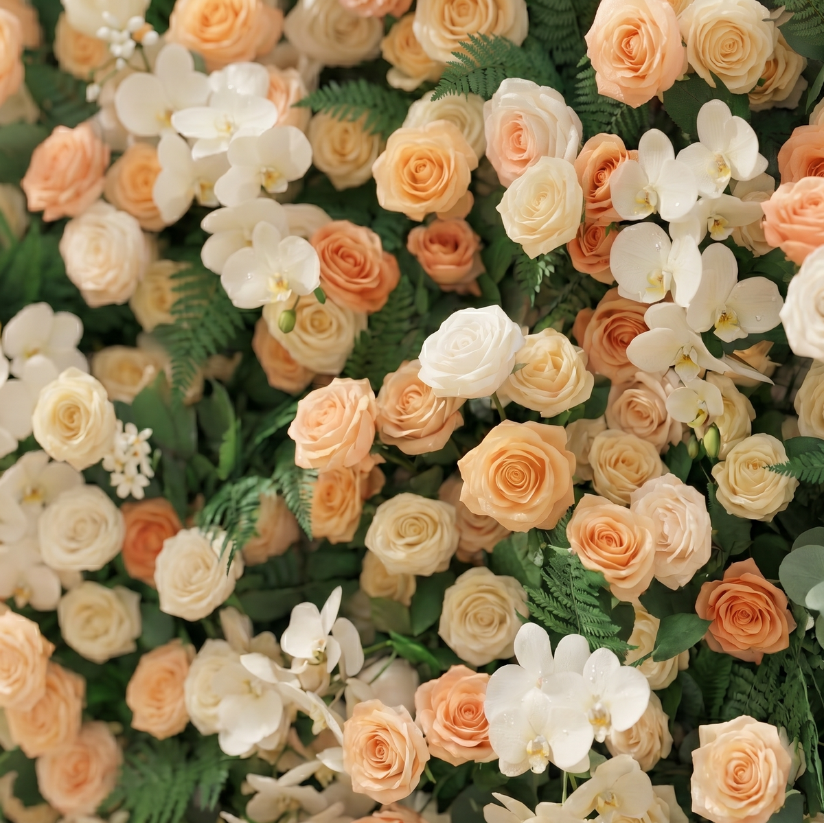 Calorae | Luxury 5D Peach & Ivory Floral Wall with Greenery Roll-Up Backdrop for Rustic Garden Weddings | Shipping Included