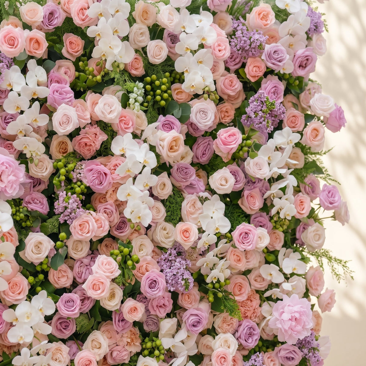 Calrielle | 5D Mixed Blush Pink, Peach & Ivory White Event-Ready Silk Rose Floral Wall Backdrop for Romantic Wedding & Proposal Setups | Shipping Included