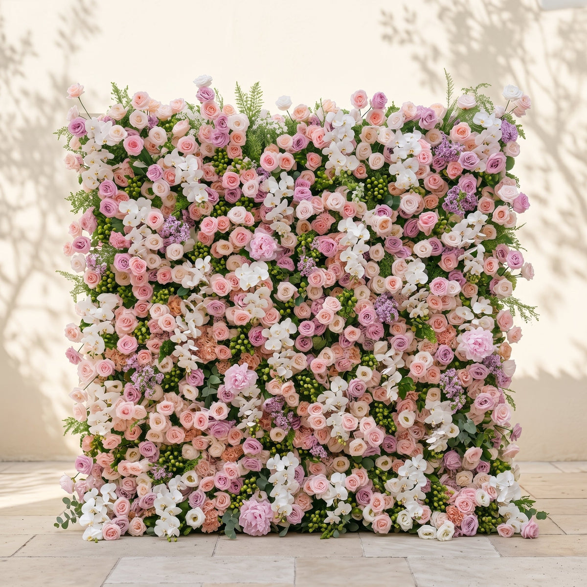 Calrielle | 5D Mixed Blush Pink, Peach & Ivory White Event-Ready Silk Rose Floral Wall Backdrop for Romantic Wedding & Proposal Setups | Shipping Included