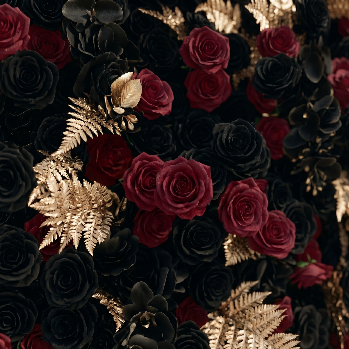 Camilavia | Luxury 5D Black, Burgundy & Gold Silk Event-Ready Floral Wall Backdrop for Opulent Gothic Weddings | Shipping Included