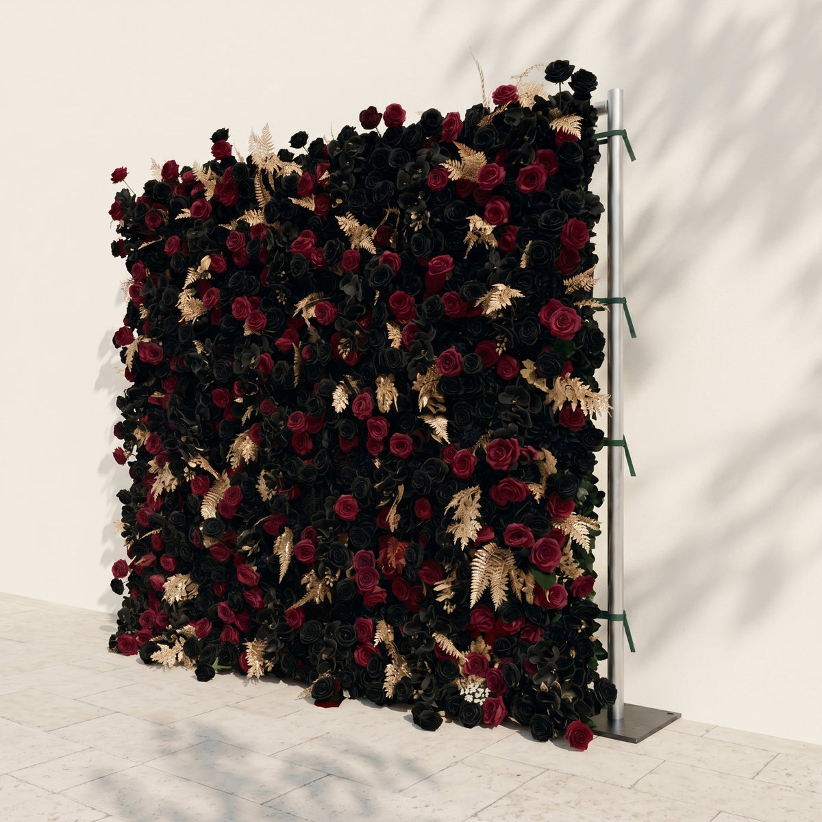 Camilavia | Luxury 5D Black, Burgundy & Gold Silk Event-Ready Floral Wall Backdrop for Opulent Gothic Weddings | Shipping Included