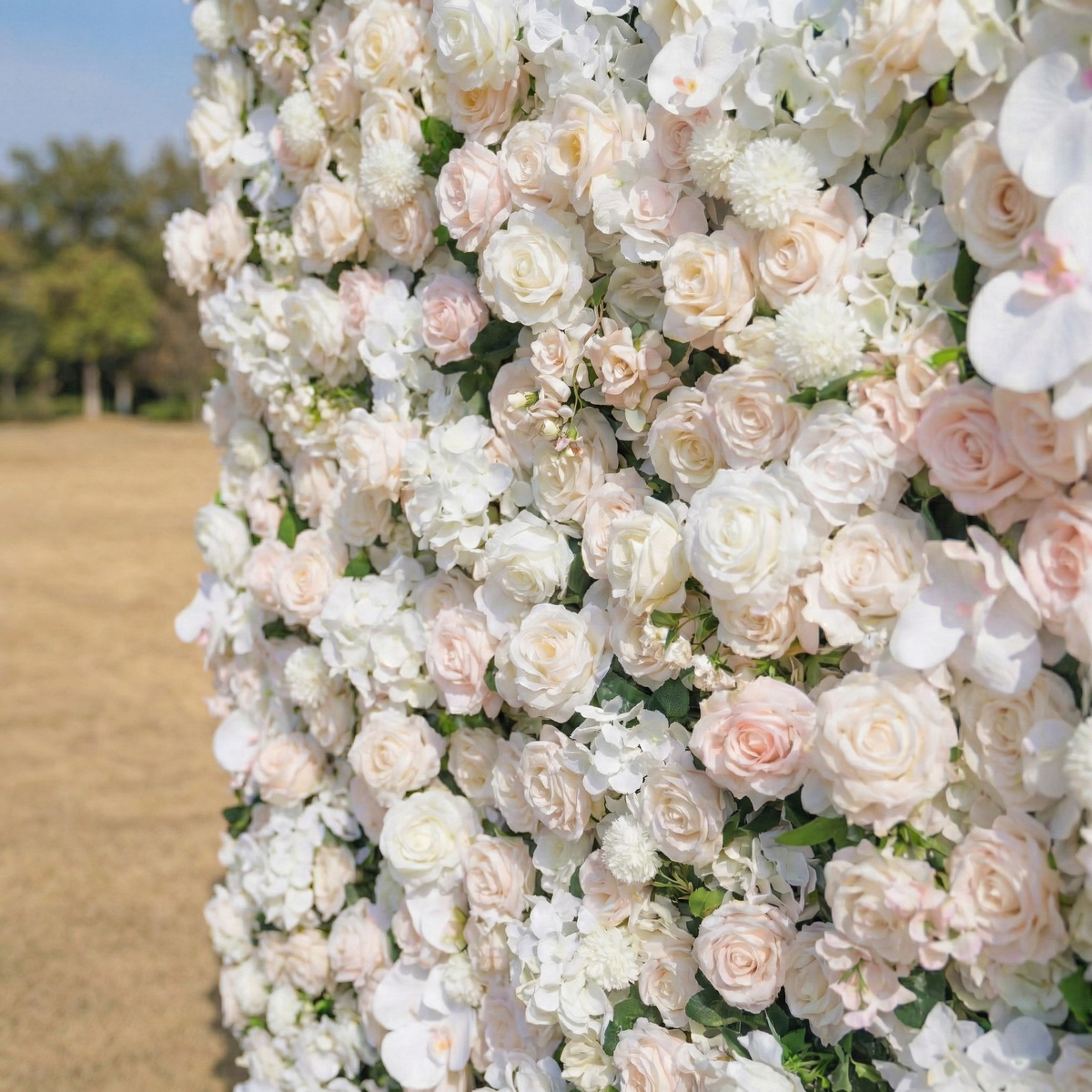 Casey | Premium 5D Soft Blush & White Event-Ready Silk Floral Wall Backdrop for Dreamy Garden Ceremonies & Elegant Wedding | Shipping Included
