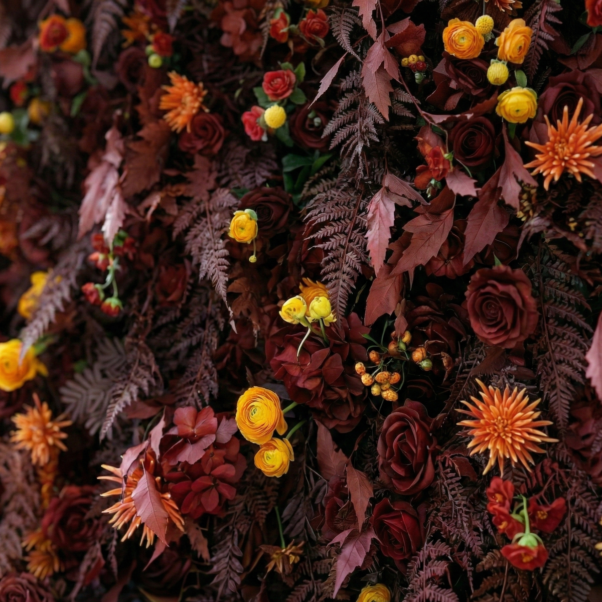 Caterina | 5D Burgundy & Burnt Orange Event-Ready Silk Floral Wall Backdrop for Vintage Weddings & Events | Shipping Included